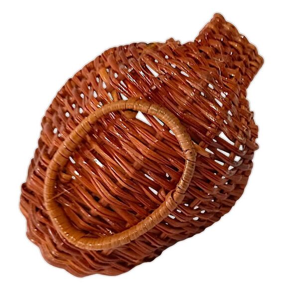 MINI Duck Shaped Wicker Basket Woven Rattan Vintage MCM Brown Wooden Beak Boho. - Picture 4 of 16